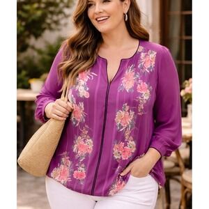 ModCloth Womens Romantic Floral Flowy Podcast Co Host Top Size 2X Cottagecore